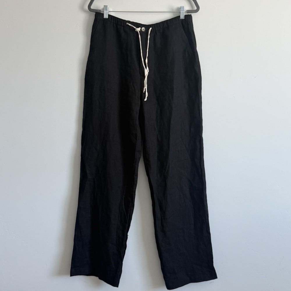 VTG Tasha polizzi Linen Pants XL Wide Leg Black Scandi Girl Coastal Euro Summer